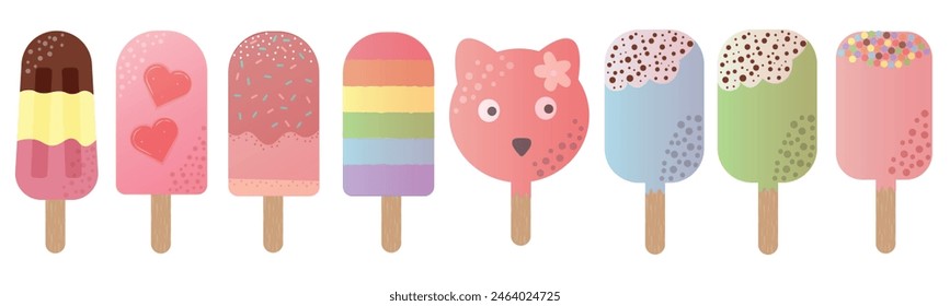 Set of tasty ice creams. Sweet summer delicacy sundaes,gelatos with different tasties,collection isolated ice-creams. llustration for web,design, print.