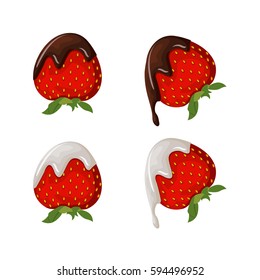 Set of tasty strawberry illustration with chocolate, yogurt and dairy cream