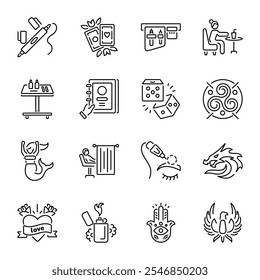 Set of Tattoo Art Accessories Linear Style Icons 

