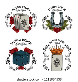 Set of tattoo design emblems