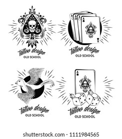 Set of tattoo design emblems in black and white