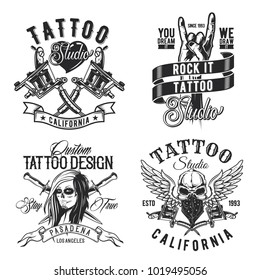 Set of tattoo emblems, labels, badges, logos. Isolated on white