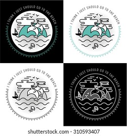 Set of tattoo and label design. Travel, holiday, paradise, sunset. I think I just should go to the beach.