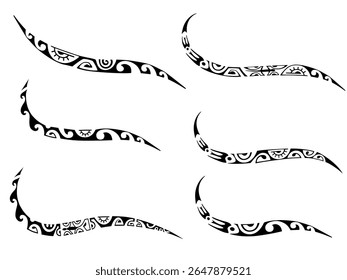 Conjunto de design Maori de tatuagem. Ornamento oriental decorativo étnico. Tatuagem de arte tribal. Esboço vetorial de uma tatuagem Maori.