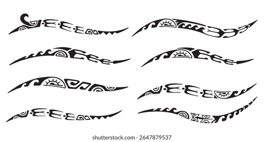 Conjunto de design Maori de tatuagem. Ornamento oriental decorativo étnico. Tatuagem de arte tribal. Esboço vetorial de uma tatuagem Maori.