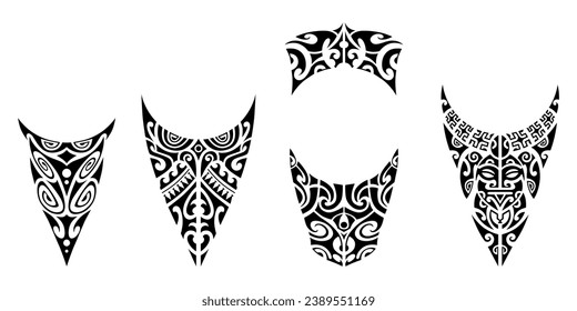 Juego de tatuajes esboza el estilo maorí para la parte inferior de la pierna o del hombro. Colección de tatuajes en blanco y negro