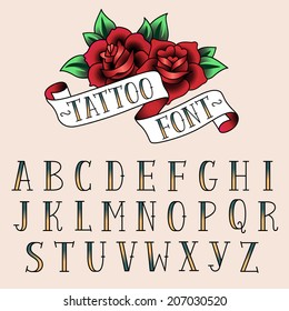 Set Of Tattoo Style Letters, Alfabeth For Your Design. 