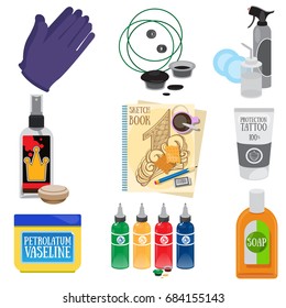 A set of tattoo tools. A set of icons for the design of goods and promotional products.