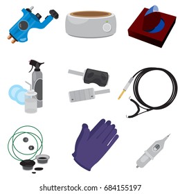 A set of tattoo tools. A set of icons for the design of goods and promotional products.