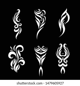Set of Tattoo Tribal Design. Simple Logo Template. Individual Designer Isolated Element for Decorating the Body of Women, Men and Girls Arm, Leg and Other Body Parts on Black