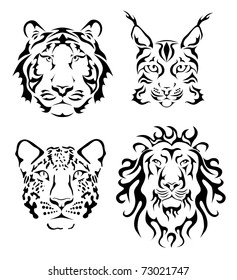 Set of tattoo with wild animals tiger, lion, leopard, lynx