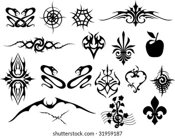 Set of the tattooes.   Vector illustration.