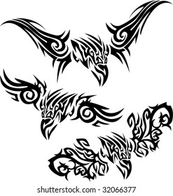 Set of tattoos birds of prey isolated on white