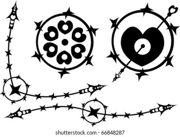 Set of tattoos on a love subject. A vectorial illustration.