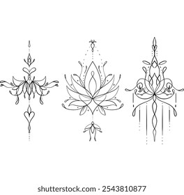 A set of tattoos and patterns for creative projects and designs.