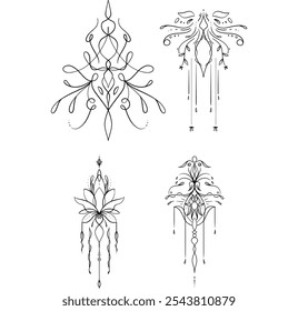 A set of tattoos and patterns for creative projects and designs.