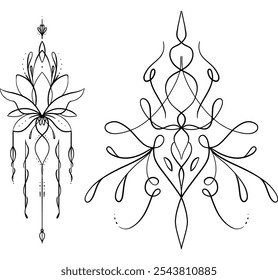 A set of tattoos and patterns for creative projects and designs.