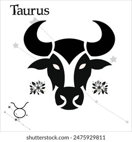 Set of Taurus tattoo black theme in minimal style.