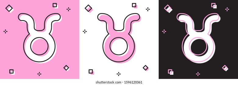 Set Taurus zodiac sign icon isolated on pink and white, black background. Astrological horoscope collection.  Vector Illustration