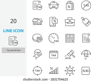 set of tax , fee, vat thin line icons