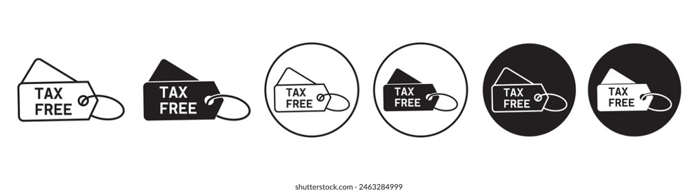 set of Tax free Icon. tax free tag vector symbol in black filled and outlined style.