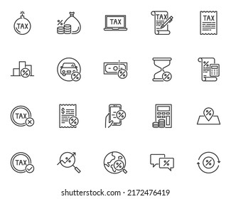 set of tax line icons, loan, fee, finance