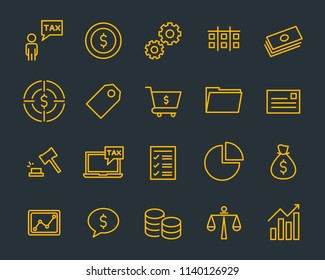 set of tax vector line icons, such as mail, payment, money, legal and more