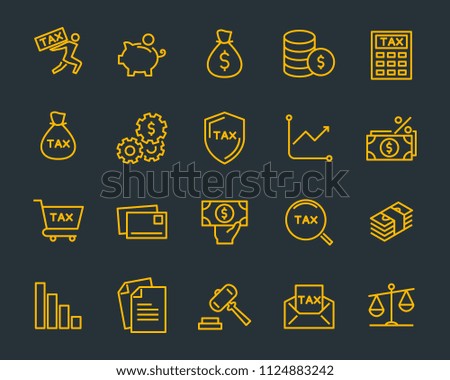 set of tax vector line icons, such as mail, payment, money, legal and more