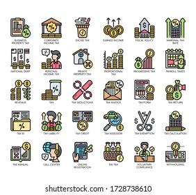 Set of taxation thin line and pixel perfect icons for any web and app project. 