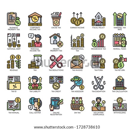 Set of taxation thin line and pixel perfect icons for any web and app project. 