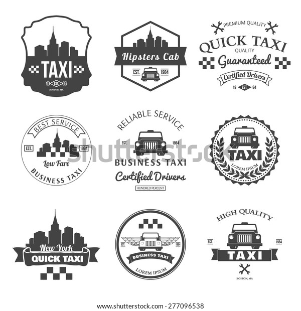 Set\
of taxi badges, logos and labels vector\
illustration