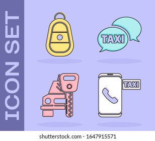 Set Taxi call telephone service, Car key with remote, Car rental and Taxi call telephone service icon. Vector
