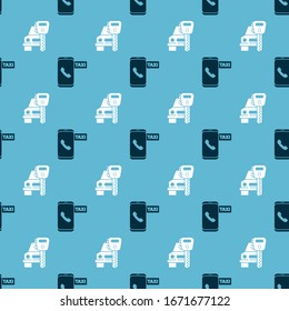 Set Taxi call telephone service and Car rental on seamless pattern. Vector