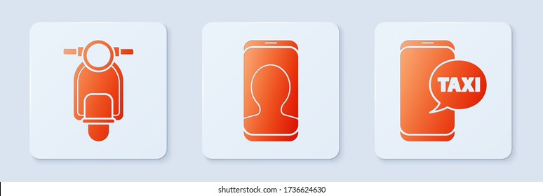 Set Taxi call telephone service, Scooter and Taxi call telephone service. White square button. Vector