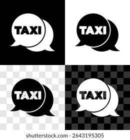 Set Taxi call telephone service icon isolated on black and white, transparent background. Speech bubble symbol. Taxi for smartphone.  Vector - Powered by Shutterstock - Get 15% off with code: PIKWIZARD15