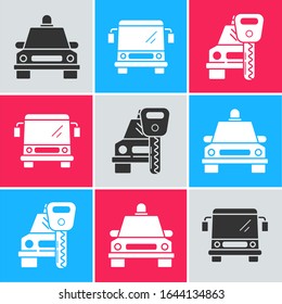 Set Taxi car, Bus and Car rental icon. Vector