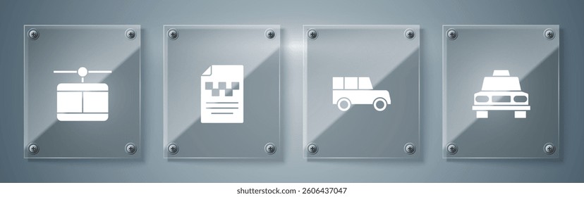 Set Taxi car, Car, driver license and Cable. Square glass panels. Vector