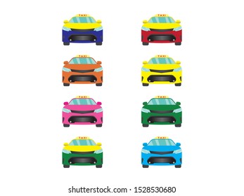 Set of taxi car front view on white backgruond,illustration vector