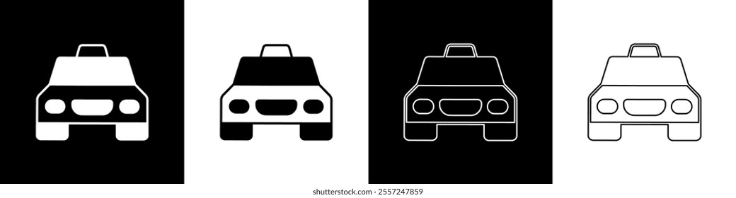 Set Taxi car icon isolated on black and white background.  Vector