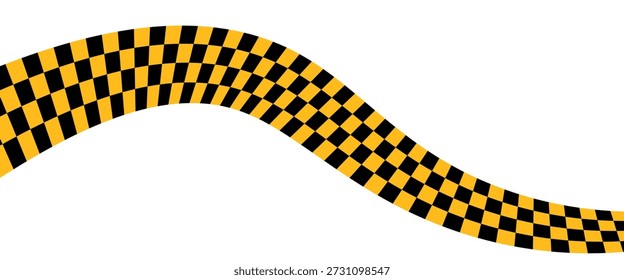 Set of taxi car marking stripes or caution tapes isolated on white background. Black and yellow checkered and striped textures.