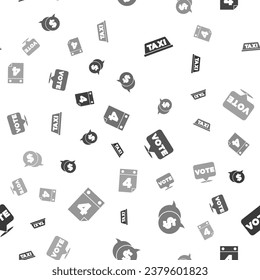 Set Taxi car roof, Coin money with dollar, Vote and Calendar date July 4 on seamless pattern. Vector
