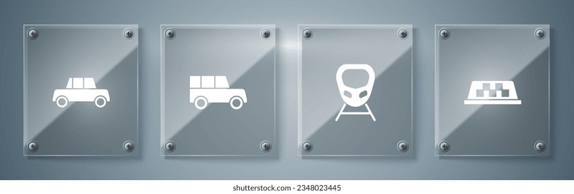 Set Taxi car roof, High-speed train, Car and . Square glass panels. Vector