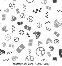 Set Taxi car roof, Steering wheel, Taxi car and Taxi call telephone service on seamless pattern. Vector