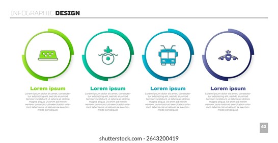 Definir o telhado do carro de táxi, submarino, troleicarro e avião. Modelo de infográfico comercial. Vetor