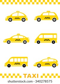 set of taxi car and yellow checkered  stripe on white background