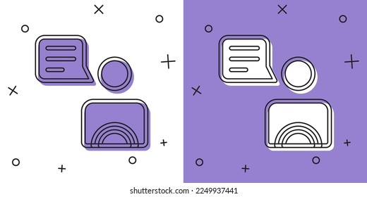 Establezca el icono del controlador de taxi aislado en fondo blanco y violeta.  Vector