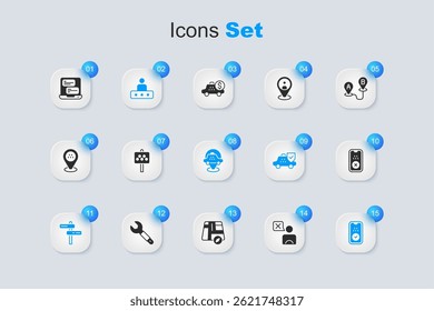 Set Taxi driver, Road sign for taxi stand, service rating, traffic, mobile app,  and Location car icon. Vector