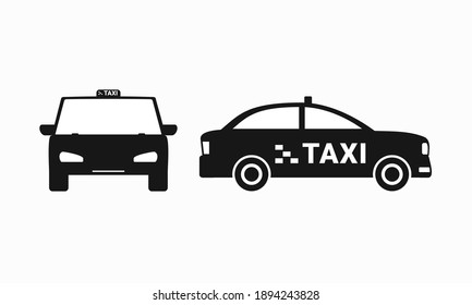 Set of taxi icon. Front and side view. Flat design. Illustration vector