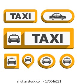 Set of taxi icons and buttons, flat design, vector eps10 illustration