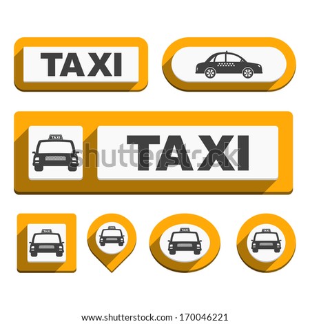 Set of taxi icons and buttons, flat design, vector eps10 illustration